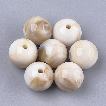 Acrylic Beads, Imitation Gemstone Style, Round, Floral White, 14x13.5mm, Hole: 2mm, about 330pcs/500g