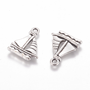 Tibetan Style Alloy Pendants, Sailing Boat Charms, Lead Free and Cadmium Free, Antique Silver, about 20mm long,16.5mm wide,2mm thick, hole: 2mm