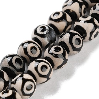 Natural Tibetan 3-Eye dZi Agate Beads Strands, Round, Dyed & Heated, Black, 10mm, Hole: 1mm, about 30~38pcs/strand, 11.89~15.12''(30.2~38.4cm)