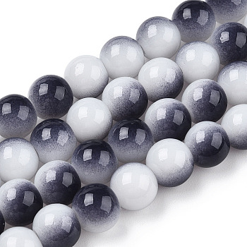 Two Tone Opaque Baking Painted Glass Beads Strands, Round, Prussian Blue, 8x7mm, Hole: 1.2mm, about 100~102pcs/strand, 29.53~30.12 inch(75~76.5cm)