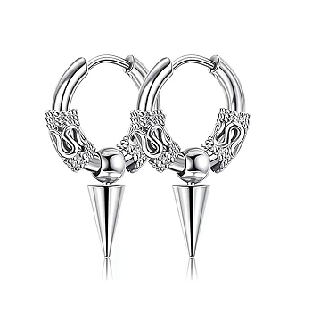 304 Stainless Steel Hoop Earrings, Cone Drop Earrings, Stainless Steel Color, 14x2.5mm