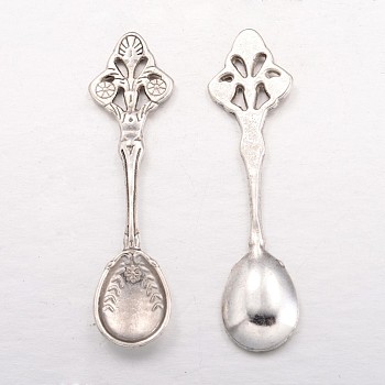 Tibetan Style Alloy Big Pendants, Kitchen Utensil Pendants, Spoon, Cadmium Free & Lead Free, Antique Silver Color, 59x15x4mm