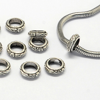 Tibetan Style Alloy Beads, Large Hole Beads, Ring, Antique Silver, 11x4mm, Hole: 7mm