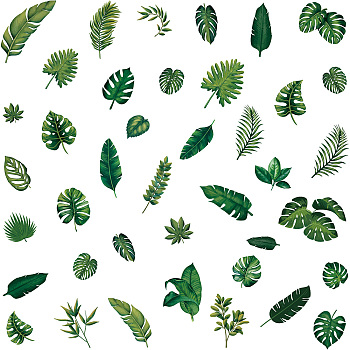 8 Sheets 8 Styles PVC Waterproof Wall Stickers, Self-Adhesive Decals, for Window or Stairway Home Decoration, Leaf, 200x145mm, 1 sheet/style