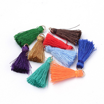 Polyester Tassel Decorations, with Unwelded Iron Jump Rings, Golden, Mixed Color, 26mm, Hole: 4mm