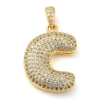 Brass Micro Pave Cubic Zirconia Pendants, Cadmium Free & Lead Free, Long-Lasting Plated, Real 18K Gold Plated, Letter C, 22.5x16.5x5.5mm, Hole: 4.5x3mm