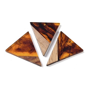 Resin & Wood Pendants, Inverted Triangle Charms, Saddle Brown, 37x31x3.5mm, Hole: 2mm