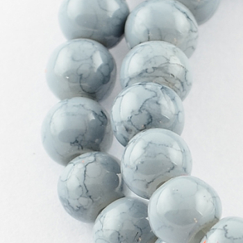 Spray Painted Glass Beads Strands, Round, Gray, 6mm, Hole: 1.3~1.6mm, about 133pcs/strand, 31.4 inch