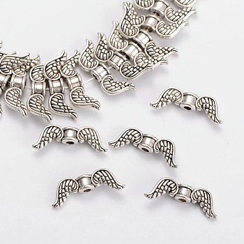 Wing Tibetan Style Alloy Beads Strands, Lead Free, Antique Silver, 6x18x4mm, Hole: 2mm, about 52pcs/strand, 8 inch