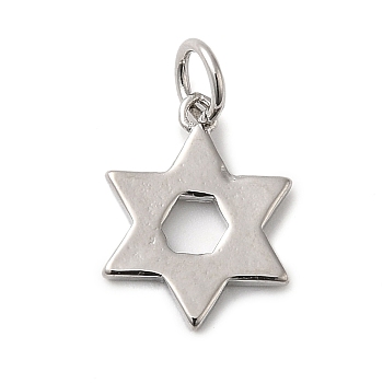 Rack Plating Brass Charms, with Jump Ring, Lead Free & Cadmium Free, Long-Lasting Plated, Star of David Charm, Platinum, 14.5x11x1.5mm, Hole: 3.5mm