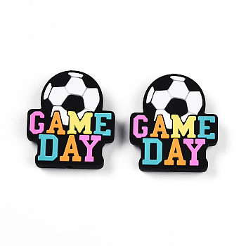 Silicone Beads, Ball Series, Black, Football, 30x26.5x7.5mm, Hole: 2.5mm