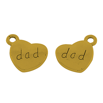 Tibetan Style Alloy Family Charms, Heart with Word dad, Cadmium Free & Lead Free, Antique Golden, 13x15x3mm, Hole: 3mm
