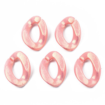 Spray Painted Acrylic Linking Rings, Rubberized Style, Quick Link Connectors, for Curb Chains Making, Twist, Pink, 24x17x5mm, Inner Diameter: 13x6.5mm, about 720pcs/500g