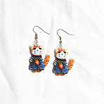 Easter Acrylic Dangle Earrings, Cat Shape, Platinum, Marine Blue, 60x25mm(FS-WG38FCF-04)