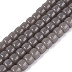 Imitation Jade Glass Beads Strands, Column, Gray, 9.5~10x8mm, Hole: 1~1.2mm, about 45~49pcs/strand, 14.17~16.14 inch(36~41cm)(GLAA-Q106-02A-A01)