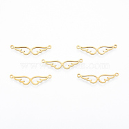 201 Stainless Steel Connector Charms, Wing, Real 18K Gold Plated, 7x28.5x1mm, Hole: 1.4mm(STAS-N090-LA936-2)