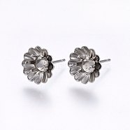 Non-Tarnish 201 Stainless Steel Stud Earring Settings, with 304 Stainless Steel Pin, Flower, Stainless Steel Color, Tray: 5mm, 16x10mm, Pin: 0.8mm(STAS-I095-11P)