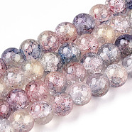 Baking Painted Crackle Glass Bead Strands, with Gold Powder, Round, Misty Rose, 8mm, Hole: 1.2mm, about 103pcs/strand, 30.08~30.7''(76.4~78cm)(X-DGLA-R053-03J-A)