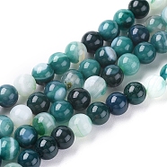 Natural Striped Agate/Banded Agate Beads Strands, Dyed & Heated, Round, Teal, 6mm, Hole: 1mm, about 63pcs/strand, 14.57 inch(37cm)(G-G582-6mm-48)