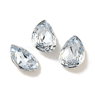 Glass Rhinestone Cabochons, Flat Back & Back Plated, Faceted, Teardrop, Light Sapphire, 6x4x2.5mm(RGLA-L029-19B-211)