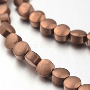 Electroplate Non-magnetic Synthetic Hematite Bead Strands, Frosted, Flat Round, Copper Plated, 4x3mm, Hole: 1mm, about 100pcs/strand, 15.7 inch(G-F300-33B-F08)