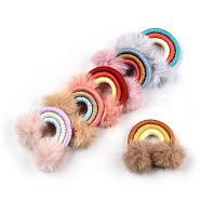 Polycotton(Polyester Cotton) Woven Rainbow Wall Hanging, Macrame Woven Rainbow with Pompom, Mixed Color, 49~54x51~55x13~15mm(FIND-T035-15)