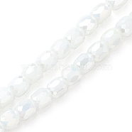 Electroplate Glass Beads Strands, AB Color Plated, Faceted, Barrel, White, 8x8mm, Hole: 1.2mm, about 80pcs/strand, 26.14''(66.4cm)(EGLA-K015-08I)