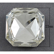 Electroplate Glass Cabochons, Faceted, Square, White, Size: about 23mm long, 23mm wide, 8mm thick(X-EGLA-R354)