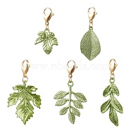 Painting Alloy Leaf Pendant Decorations, Lobster Claw Clasps Ornaments for Bag Key Chain, Yellow Green, 38.5~63mm, Leaf: 22~46x19~30x1.5~3.5mm(HJEW-JM01873)