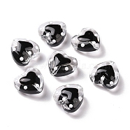 Glass Heart Beads, with Enamel, Bead in Bead, Black, 12x11.5~12.5x6.5~7mm, Hole: 0.8~1mm(GLAA-D005-01F)