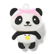 PVC Pendants, Panda, Pink, 45x32x23.5mm, Hole: 3mm(KY-P019-03A)