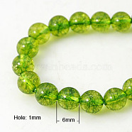 Natural Quartz Crystal Beads Strands, Round, Dyed & Heated, Lawn Green, 6mm, Hole: 1mm, about 32pcs/strand, 7.6 inch(G-G099-6mm-10)