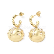ABS Plastic Imitation Pearl Beaded Ring with Half Round Dangle Stud Earrings, Brass Half Hoop Earrings for Women, Real 18K Gold Plated, 30.5mm, Pin: 0.7mm(EJEW-F296-03G)