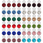 48Pcs 12 Colors Glass Rhinestone Charms, with Stainless Steel Color 304 Stainless Steel Findings, Flat Round Charms, Mixed Color, 10x6x4mm, Hole: 2.5mm, 4Pcs/color(RB-BBC0001-01)