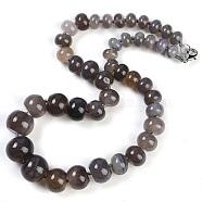 Natural Grey Agate Rondelle Graduated Beaded Necklaces for Women Men, 19.49 inch(49.5cm)(NJEW-K388-02C)