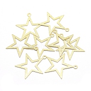 Brass Pendants, Cut-Out, Lead Free & Cadmium Free & Nickel Free, Star, Real 18K Gold Plated, 27x25x0.3mm, Hole: 2mm(KK-P155-11G-NR)