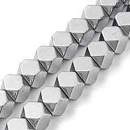 Electroplated Synthetic Non-magnetic Hematite Beads Strands, Hexagon, Platinum Plated, 7.6~8x7.5~8x7.5~8mm, Hole: 0.9mm, about 47pcs/strand, 15.94''(40.5cm)(G-Z032-G02-08P)