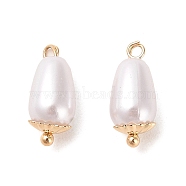 ABS Plastic Imitation Pearl Pendants, with Real 18K Gold Plated Rack Plating Brass Findings, Oval Charm, White, 14x6mm, Hole: 1.2mm(KK-M266-34G)