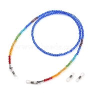 Chakra Eyeglasses Chains, Neck Strap for Eyeglasses, with Faceted Rondelle Transparent Glass Beads and 304 Stainless Steel Lobster Claw Clasps, Blue, 27.95 inch(71cm)(AJEW-EH00089-01)
