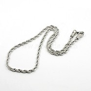 Rope Chain Necklace for Men, 304 Stainless Steel Necklaces, with Lobster Claw Clasps, Stainless Steel Color, 17.7 inch(45cm) x4mm(NJEW-F027-42-C)