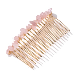 Rose Quartz Gravel Hair Clip, with Metal Hair Combs, 75x40mm(PW-WGC4E5C-03)