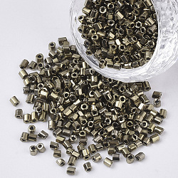 8/0 Two Cut Glass Seed Beads, Hexagon, Metallic Colours, Dark Khaki, 2.5~3x2.5mm, Hole: 0.9mm, about 15000pcs/bag(SEED-S033-03A-05)