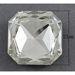 Electroplate Glass Cabochons, Faceted, Square, White, Size: about 23mm long, 23mm wide, 8mm thick(X-EGLA-R354)