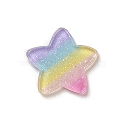 Rainbow Color Style Acrylic Plastic Cabochons, with Glitter Powder, Star, 14x15x2mm(OACR-R269-05B)