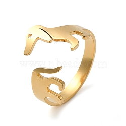 304 Stainless Steel Cuff Rings, Open Finger Ring for Women, Dachshund Dog, Golden, US Size 8 1/2(18.5mm)(RJEW-G299-01G)