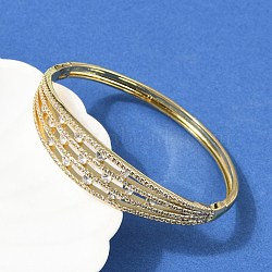 Brass Micro Pave Clear Cubic Zirconia Hinged Bangles for Women, Lead Free & Cadmium Free, Long-Lasting Plated, Real 18K Gold Plated, Inner Diameter: 2-3/8x2 inch(6.05x5.1cm)(BJEW-H202-01G)