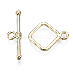 Alloy Toggle Clasps, Cadmium Free & Nickel Free & Lead Free, Rhombus, Real 18K Gold Plated, Bar: 24.5x7x3mm, Hole: 2mm, Rhombus: 18x14.5x1.5, Hole: 1.2mm.(X-PALLOY-T075-82G-NR)