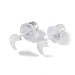 999 Sterling Silver Stud Earrings for Women, with 999 Stamp, Moon, 5.5x3.5mm(EJEW-S215-30S-03)