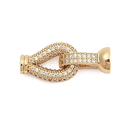 Brass Micro Pave Clear Cubic Zirconia Fold Over Clasps, Teardrop, Real 18K Gold Plated, 28mm(KK-C075-01G)