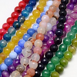 Natural Agate Beads Strands, Faceted, Dyed, Round, Mixed Color, 14mm, Hole: 1.5mm, about 28pcs/strand, 15 inch(G-G580-14mm-M)